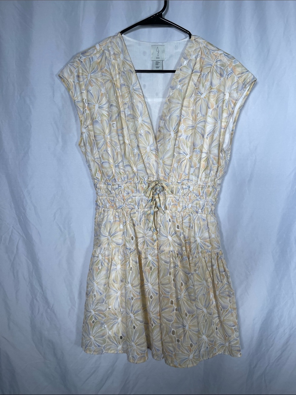 JOIE WOMENS YELLOW ORANGE FLORAL EYELET MINI DRESS MEDIUM